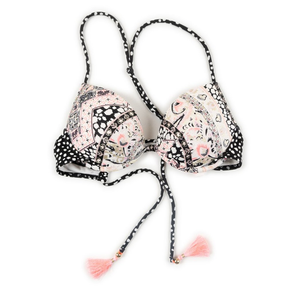 VICTORIA'S SECRET multi-color pattern bikini swim top with tassles size 34B